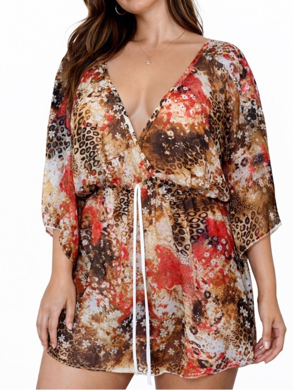 Charming Charlie orange & tan V-neck lightweight crossover babydoll style SZ 3X